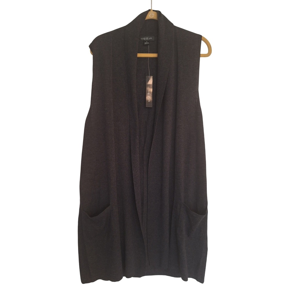 August‎ Silk Gray Cardigan Open front Women's sweater Sz M